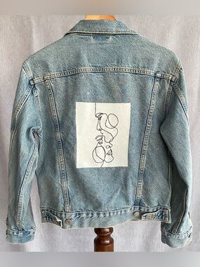 Levi's | “One of a kind" Trucker Jacket Custom Line Art Embroidery on Back - XS